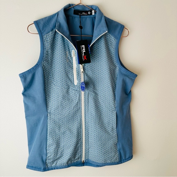 New RLX Ralph Lauren Golf Chevron Front Print French Terry Full Zip Vest - Picture 8 of 13